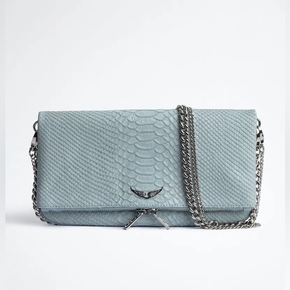 Zadig & Voltaire Rock Savage Flash Embossed Leather Clutch in Light Blue - Picture 3 of 6